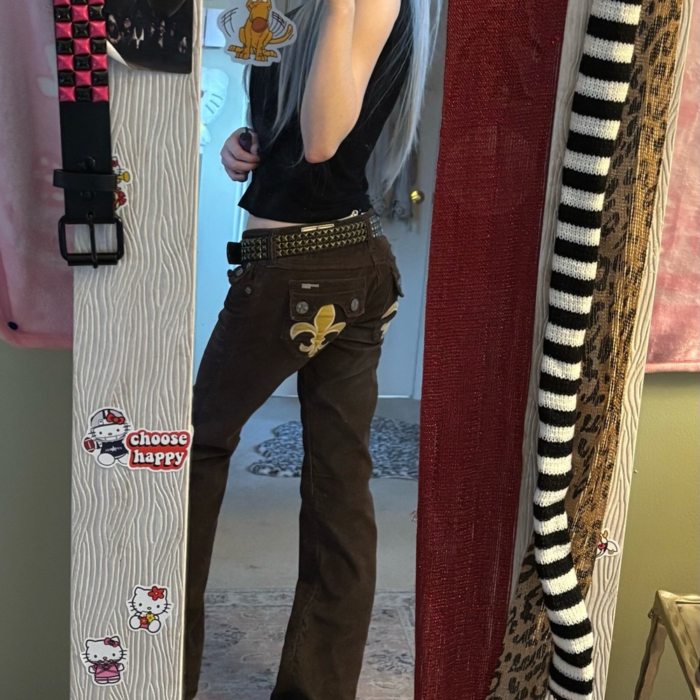 Brown Laguna Beach Flare Jeans with Embroidered Pockets